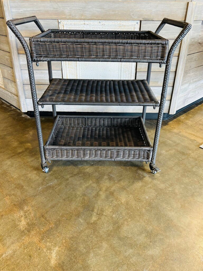 3 Tier Rattan Barcart on Casters