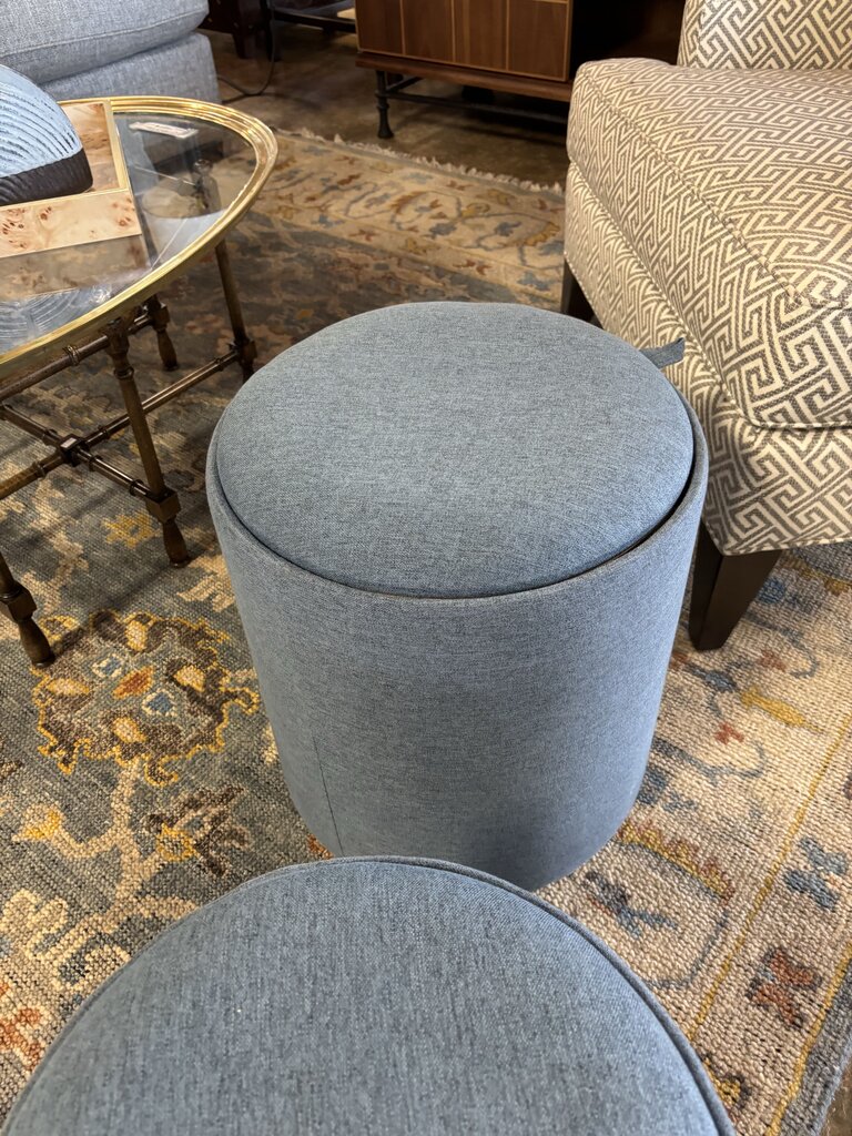 Upholstered Blue Ottoman With Tray