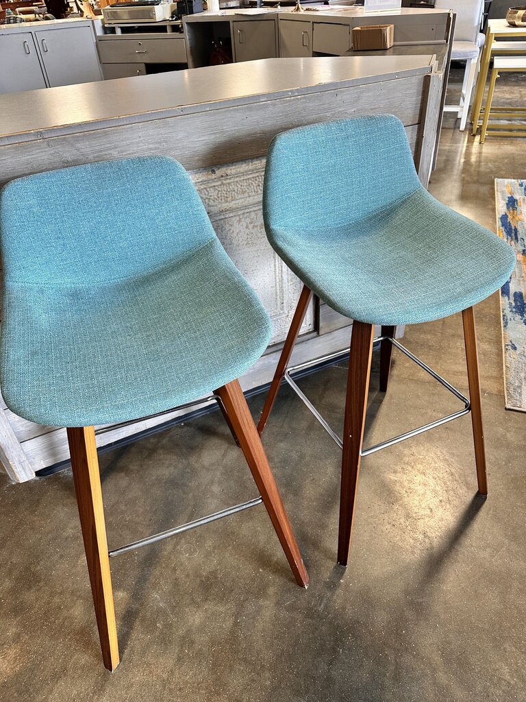 Set 2 Bar Stool Upholstered & Wood