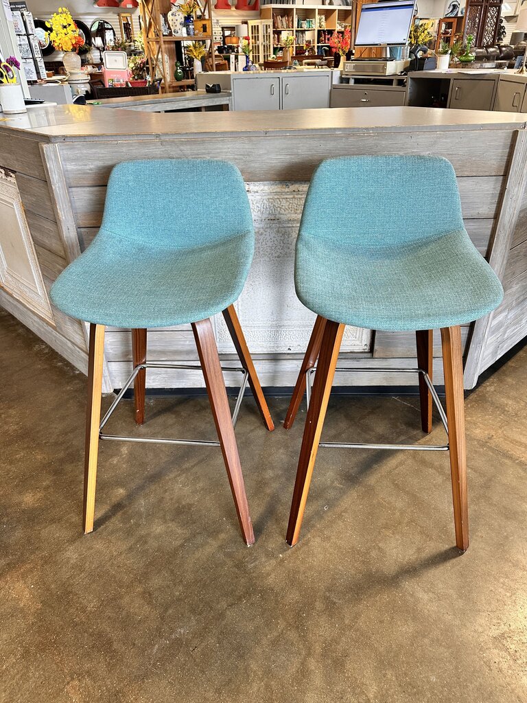 Set 2 Bar Stool Upholstered & Wood