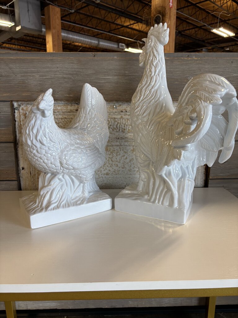 Rooster & Chicken Statues 2 PC