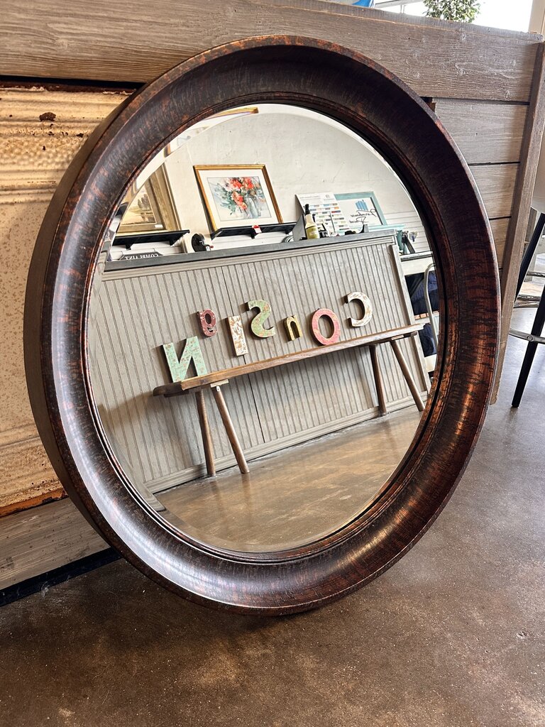 Rustic Aged Wood Round Mirror
