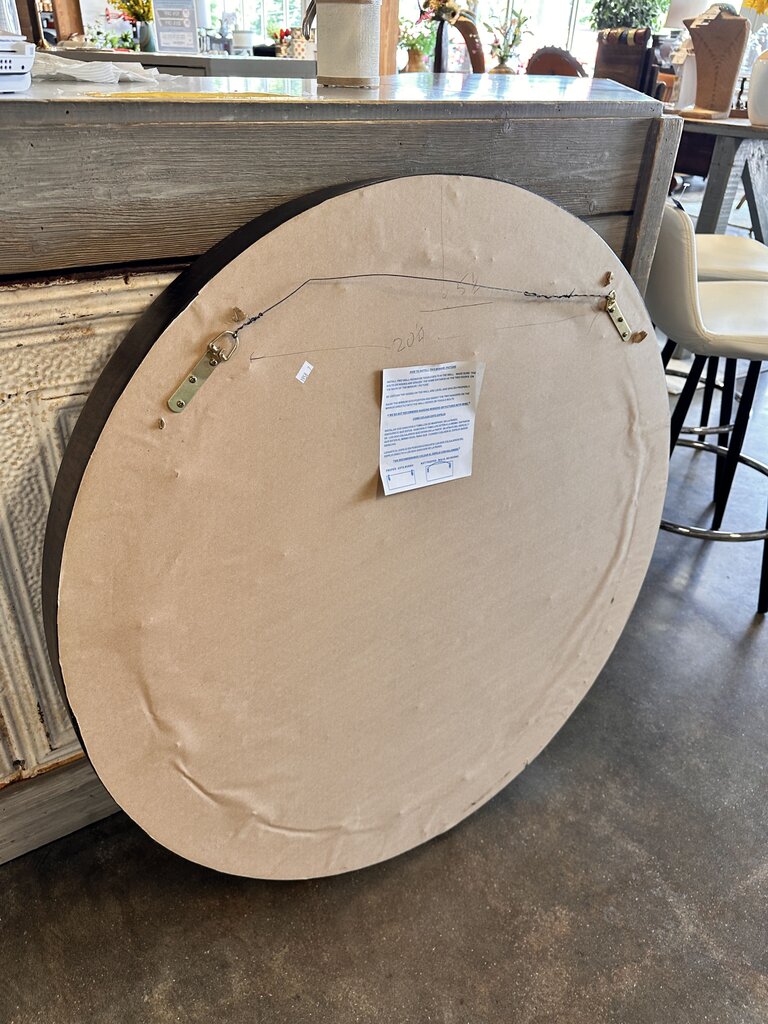 Rustic Aged Wood Round Mirror