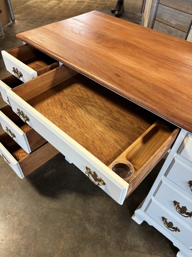 Painted 8 Drawer Kneehole Desk 46 X 22.5 X 30