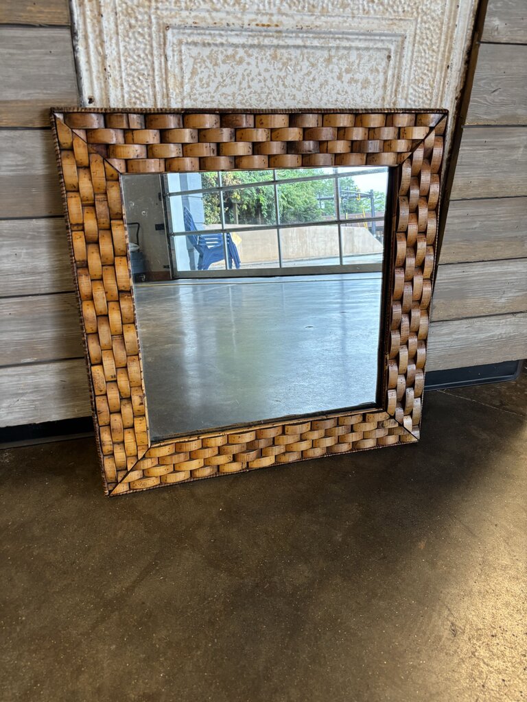Basketweave Wood Frame Mirror 24.5 X 24.5