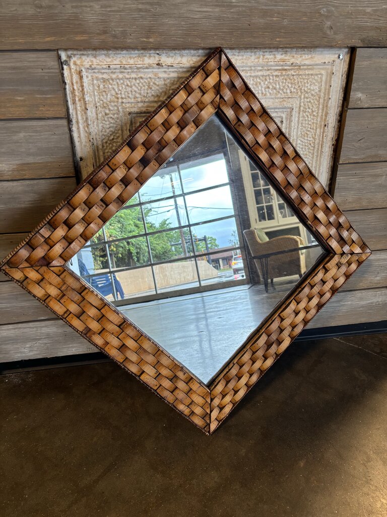 Basketweave Wood Frame Mirror 24.5 X 24.5