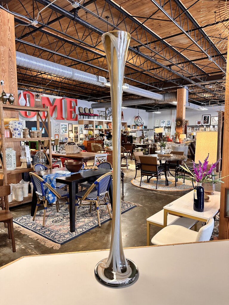Hand Blown Trumpet Shape Glass Vase 32"H