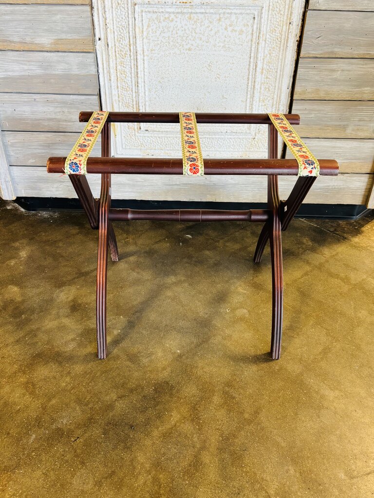 Vintage Folding Luggage Rack with Floral Straps