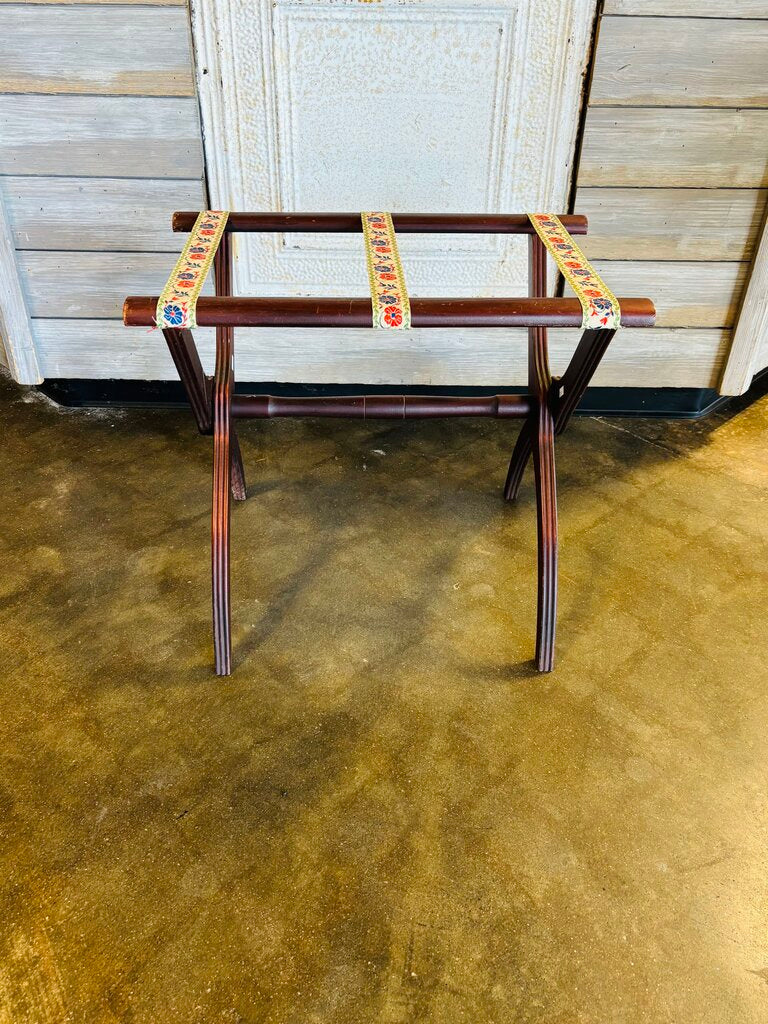 Vintage Folding Luggage Rack with Floral Straps