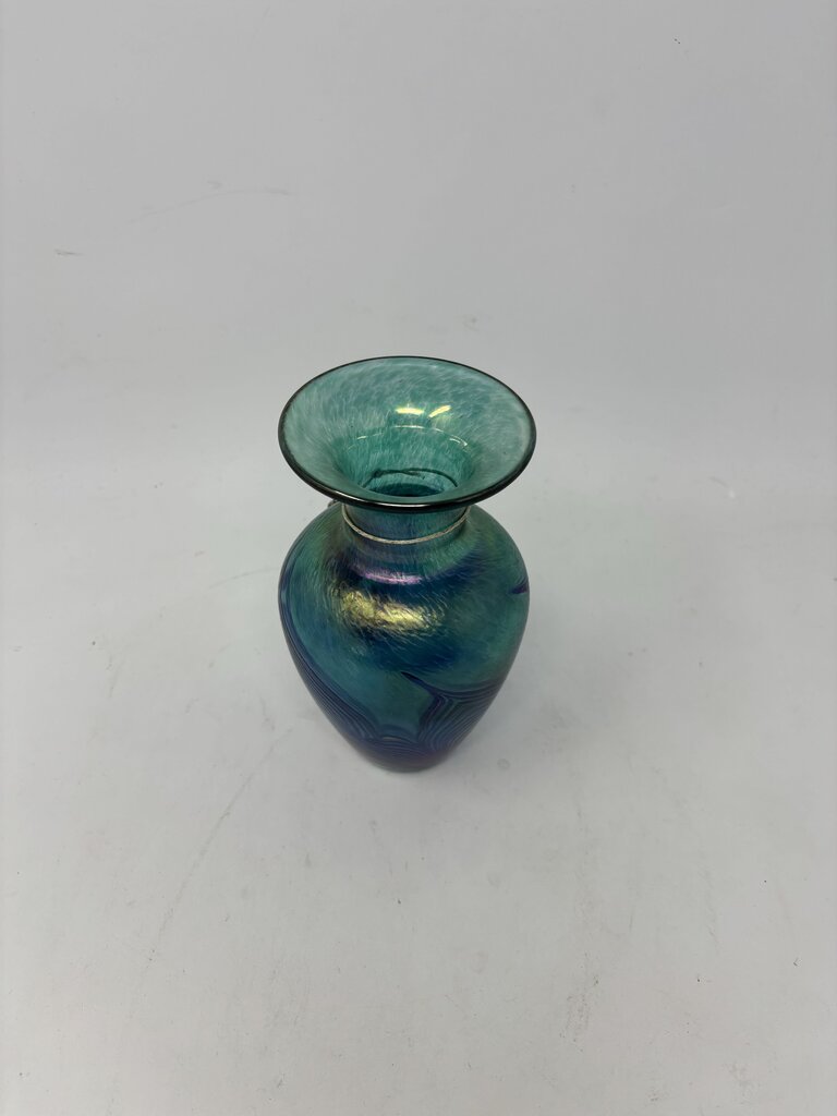 Robert Held Blue Feather Art Glass Vase