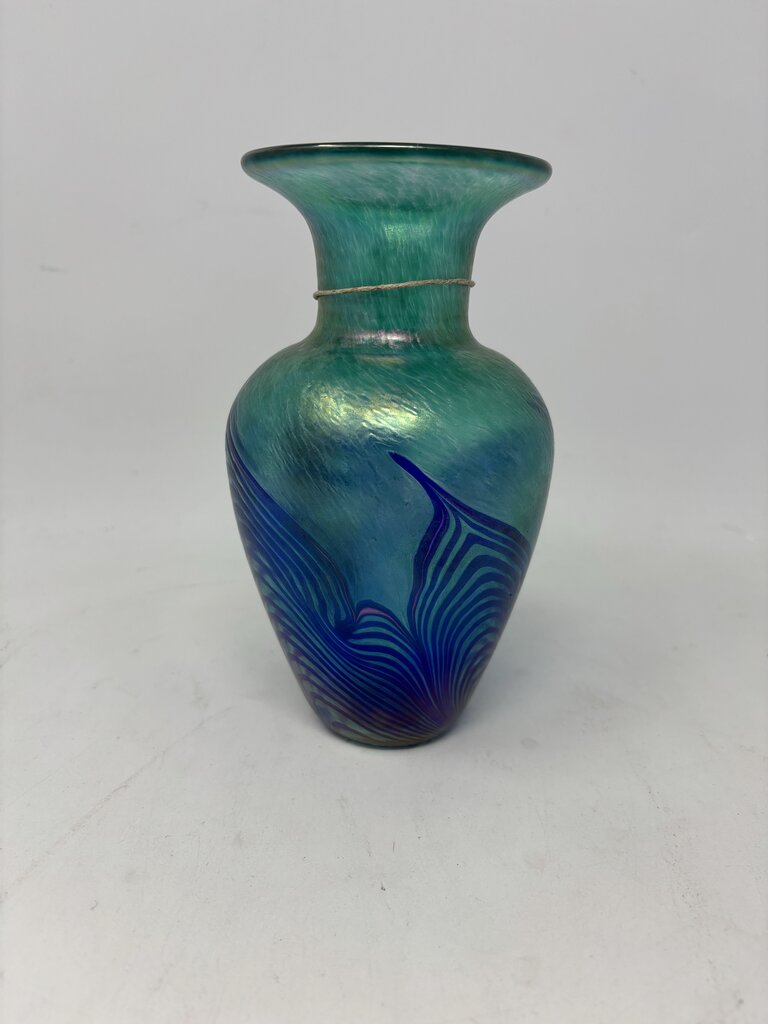 Robert Held Blue Feather Art Glass Vase