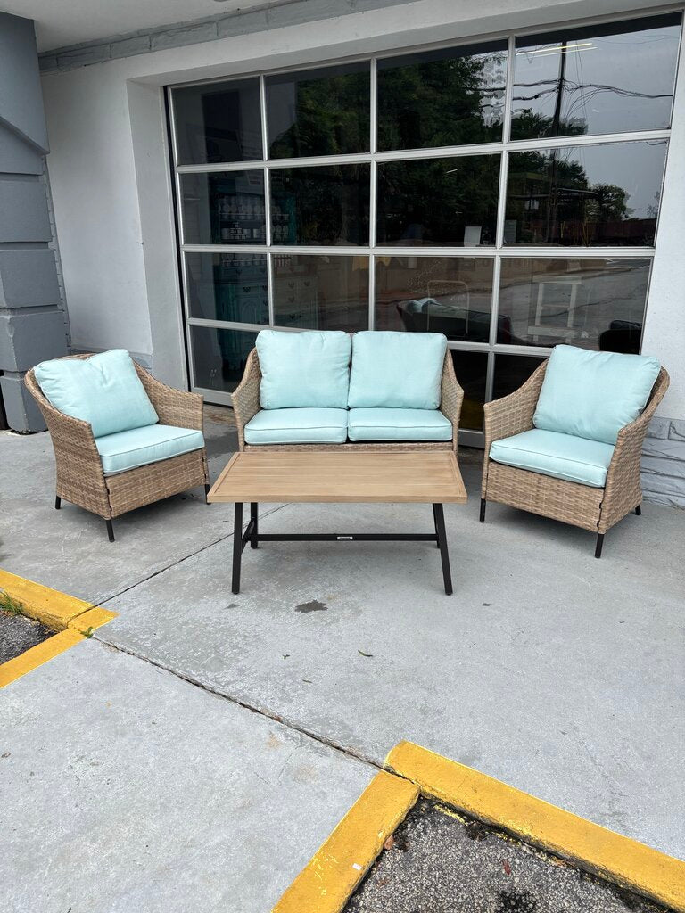 Park Pointe 4 Piece Wicker Patio Set with Cushionas