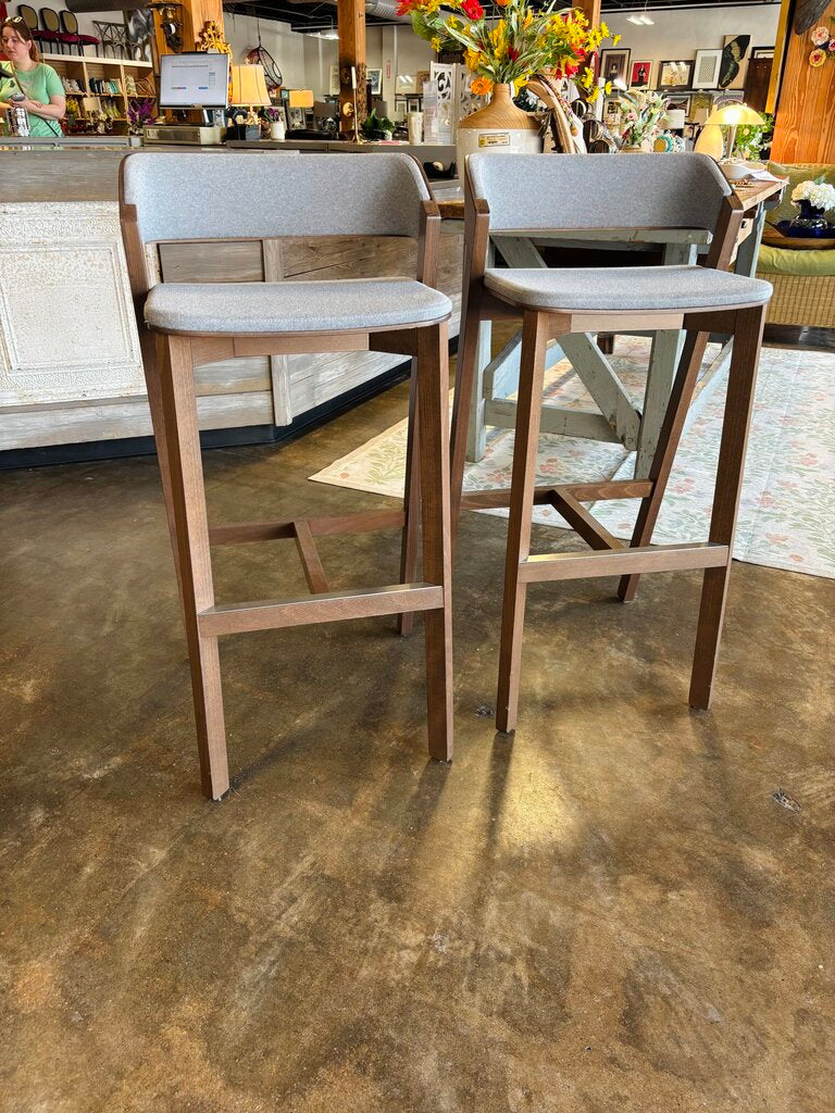 Wood Upholstered Seat Barstools Pair