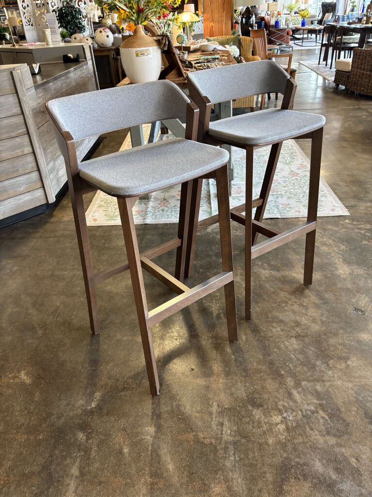 Wood Upholstered Seat Barstools Pair