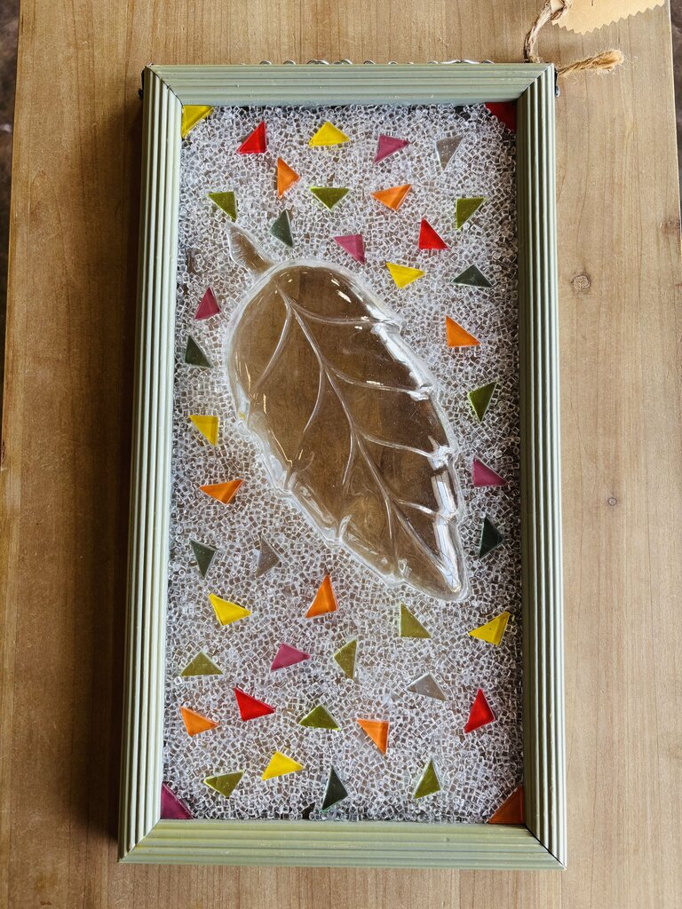 Framed Vintage Glass Leaf Bowl 9.25 X 17.25