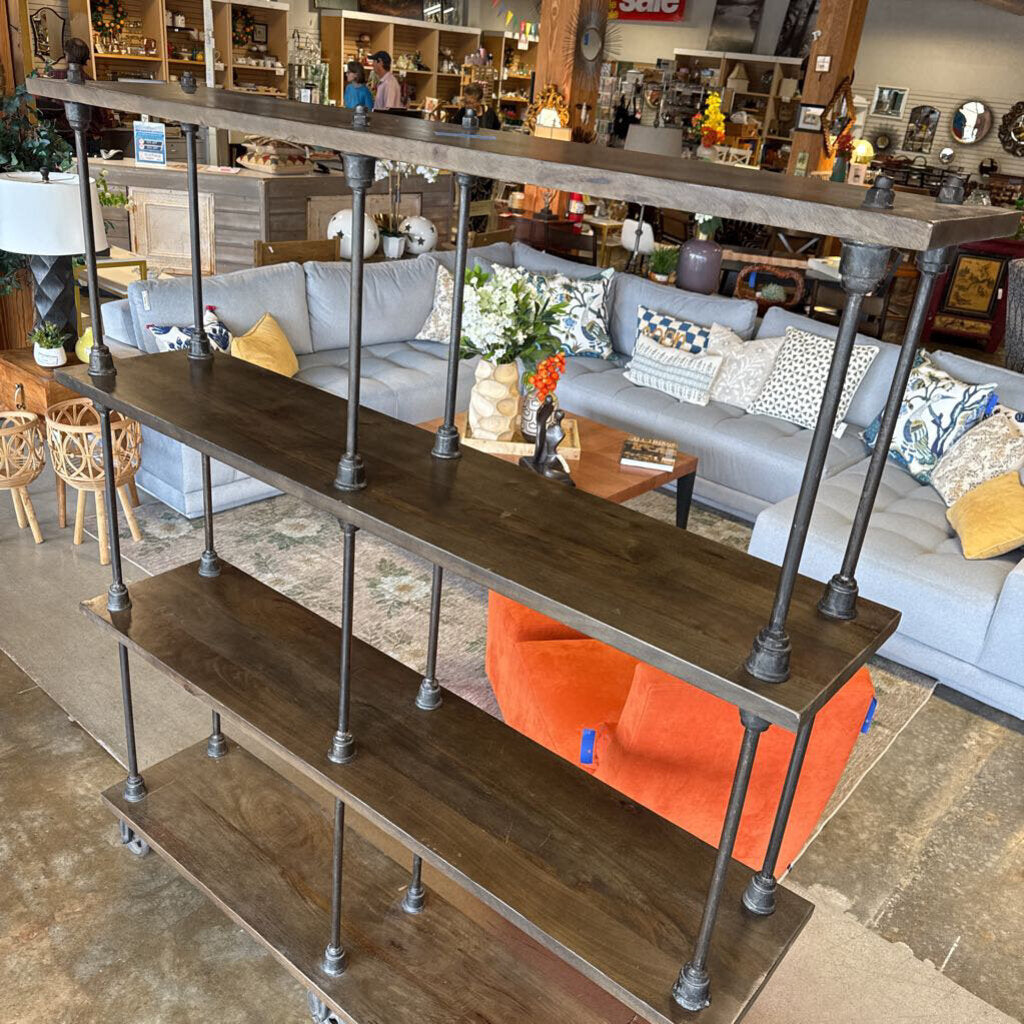 Wood/Metal Industrial Rolling Bookshelf 63.25 X 13.5 X 72