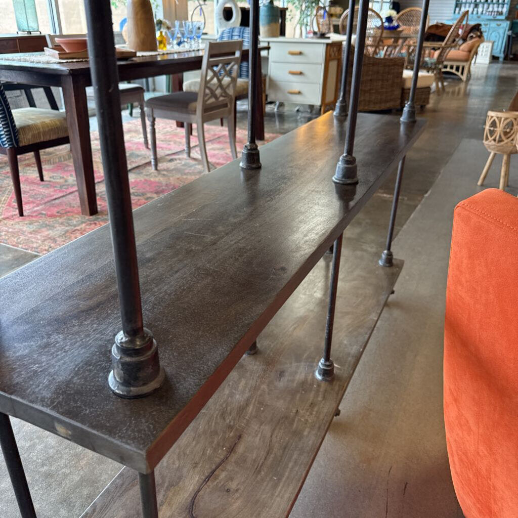 Wood/Metal Industrial Rolling Bookshelf 63.25 X 13.5 X 72
