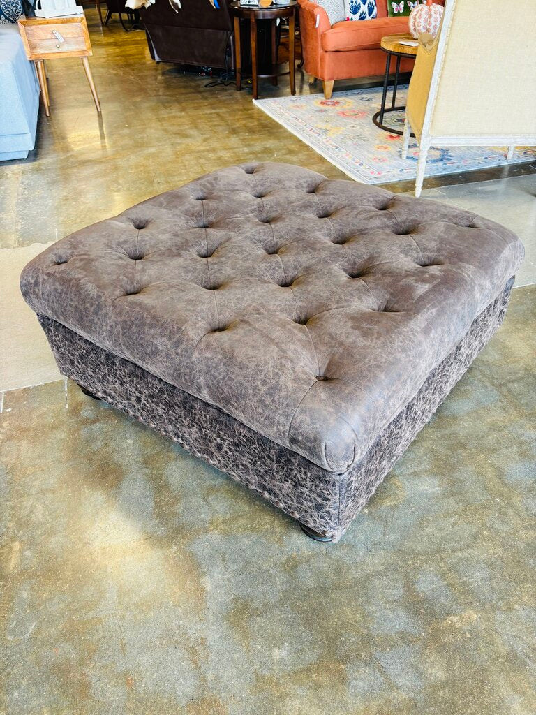 Distressed Leather Tufted Nailhead Ottoman 38 X 38
