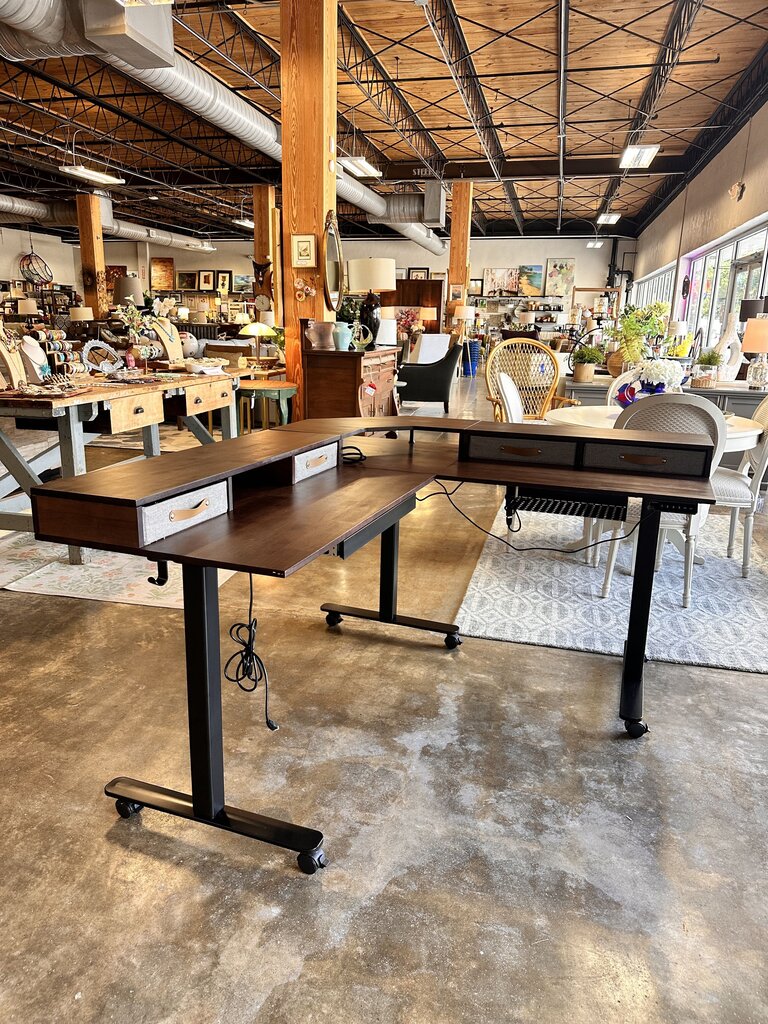 L Shaped Stand & Sit Desk With Storage