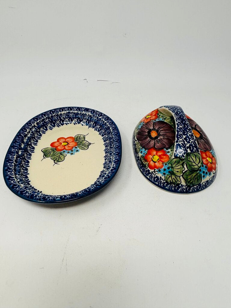 Poland Pottery Unikat Covered Butter Dish