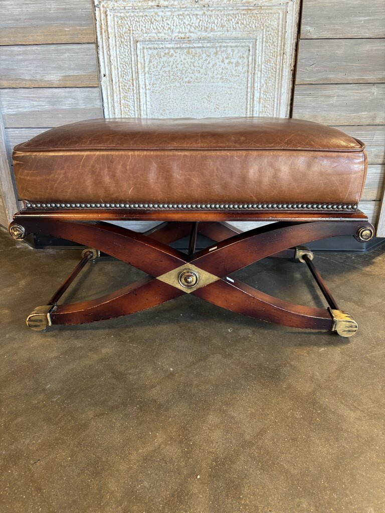 Leather Nail Head Ottoman