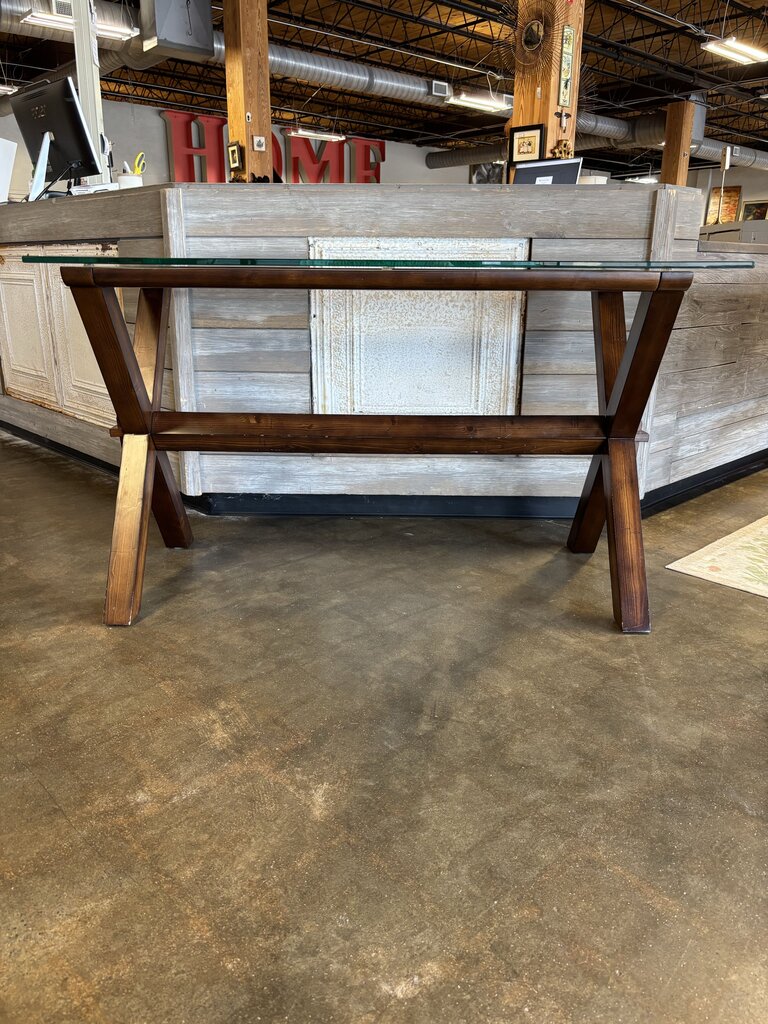 X Base Trestle Frame Glass Top Desk 52 X 28 X 30.5