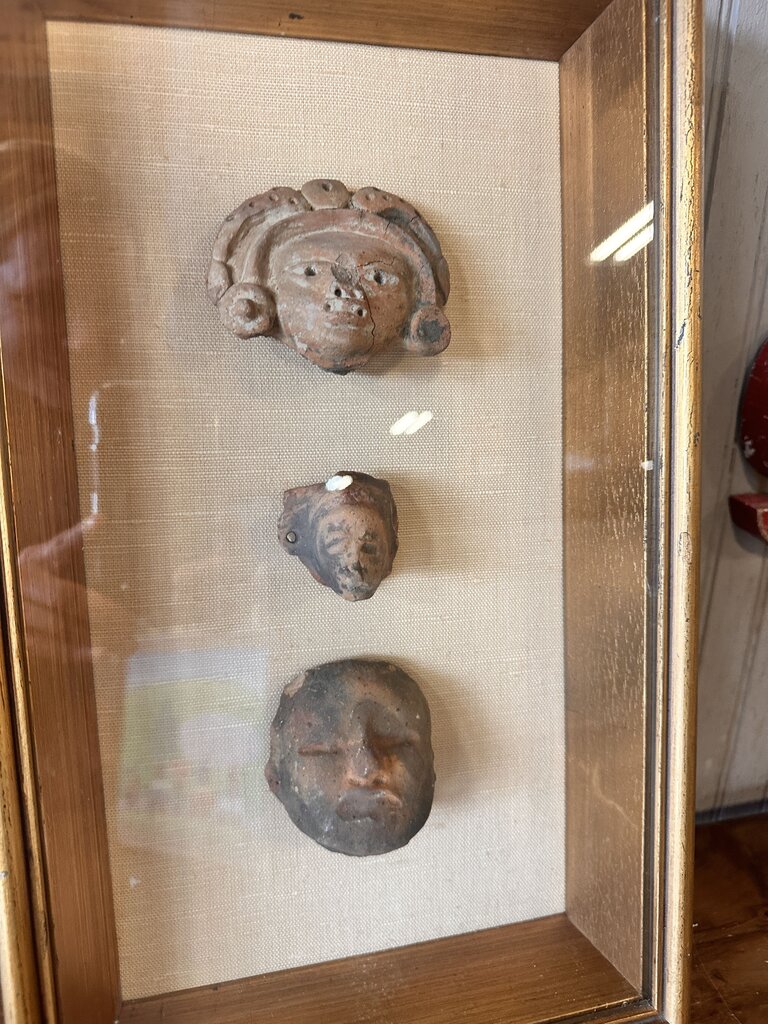 Shadow Box Columbian Pottery Heads