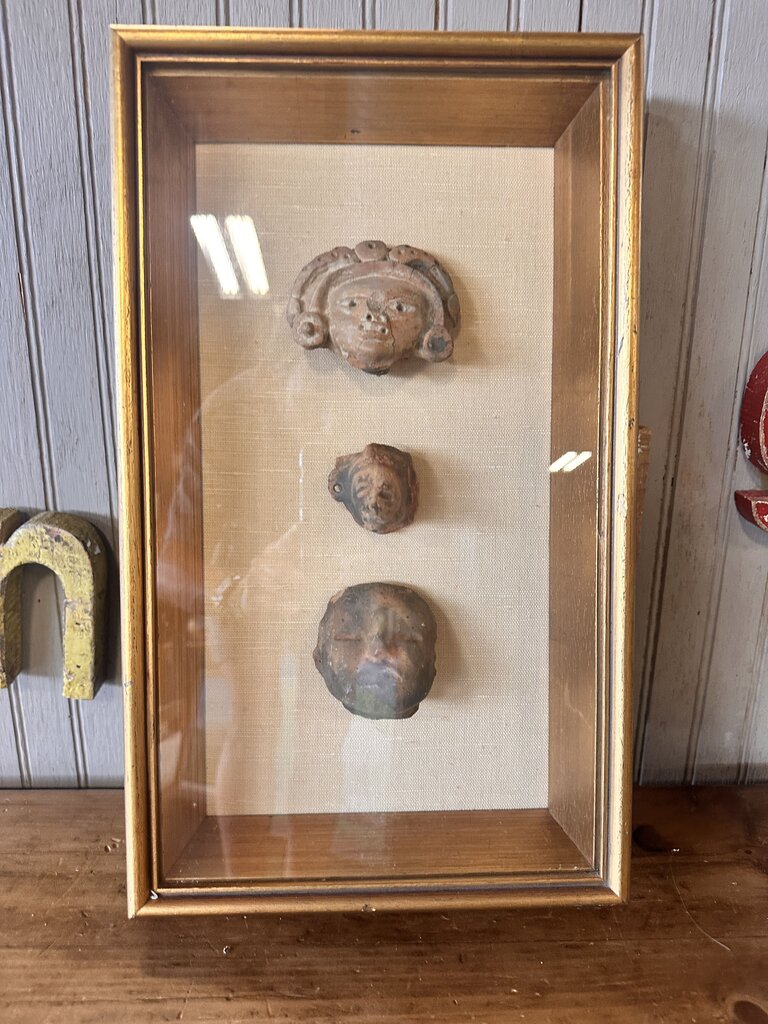 Shadow Box Columbian Pottery Heads