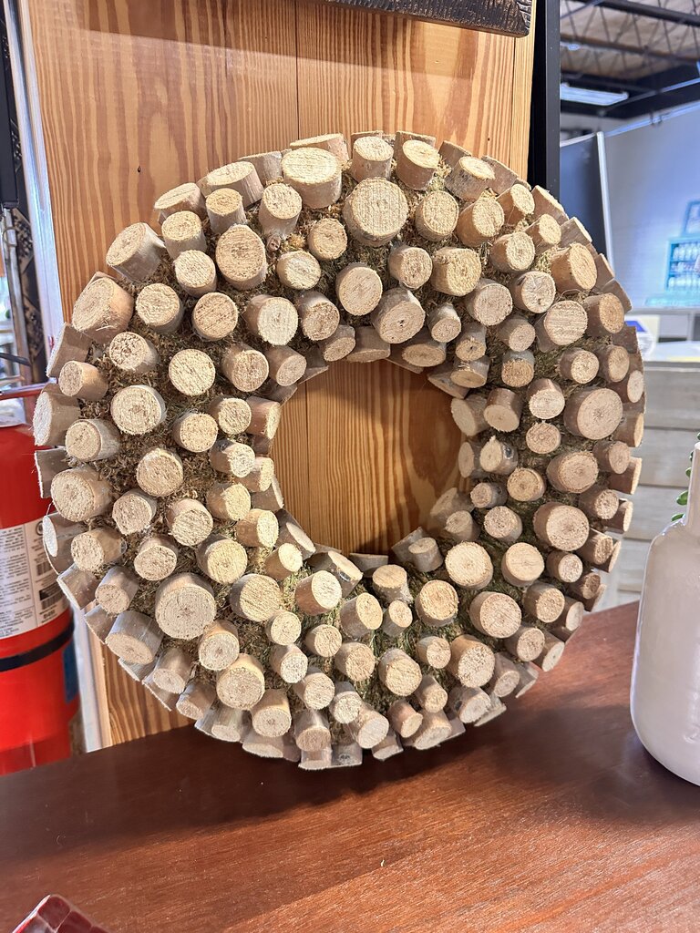 Rustic Wood Log Slices Moss Wreath