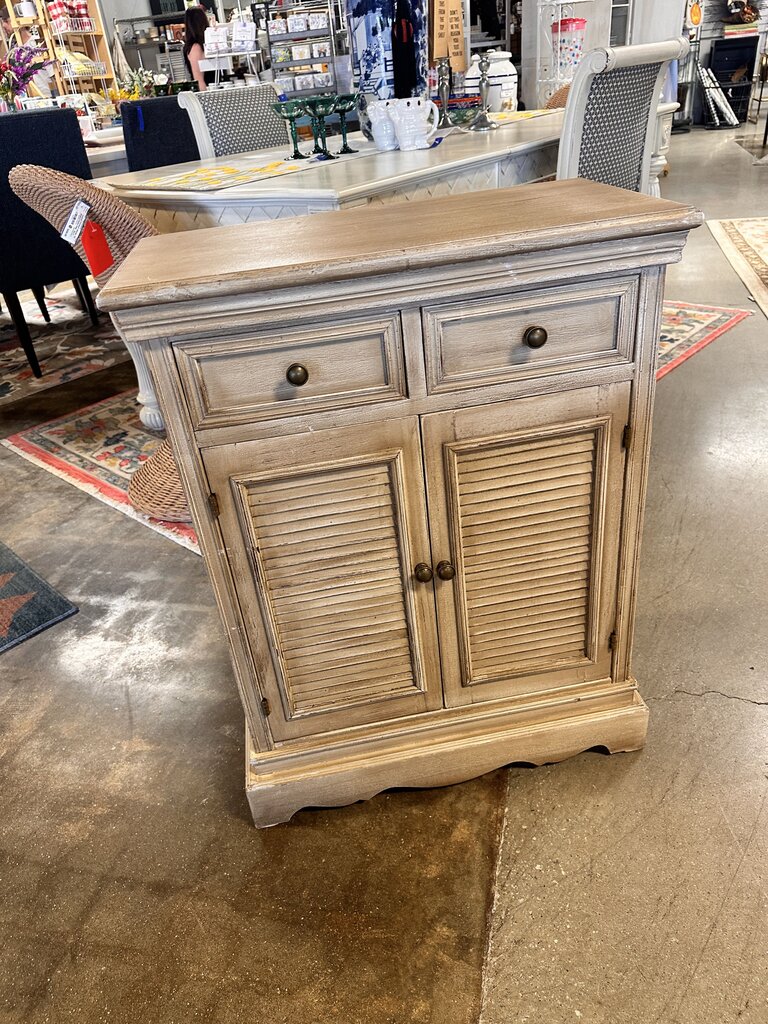 Faux Louvre Door 2 Drawer Cabinet 24.5 X 12.5 X 31.75