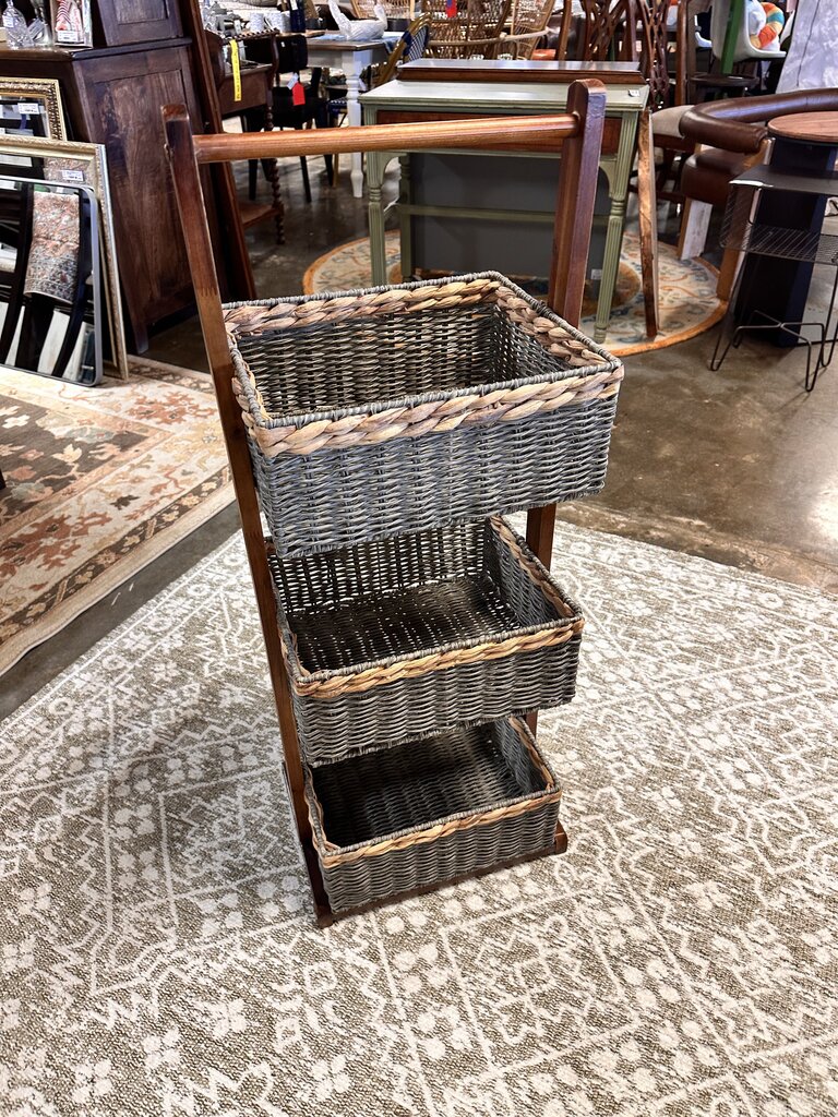 Woven Wicker Three Storage Basket Stand