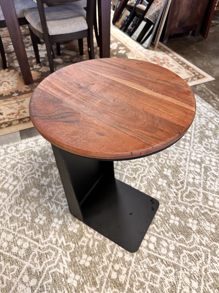 Wood/Metal C-Shaped Accent Table 18.25"R 27"H