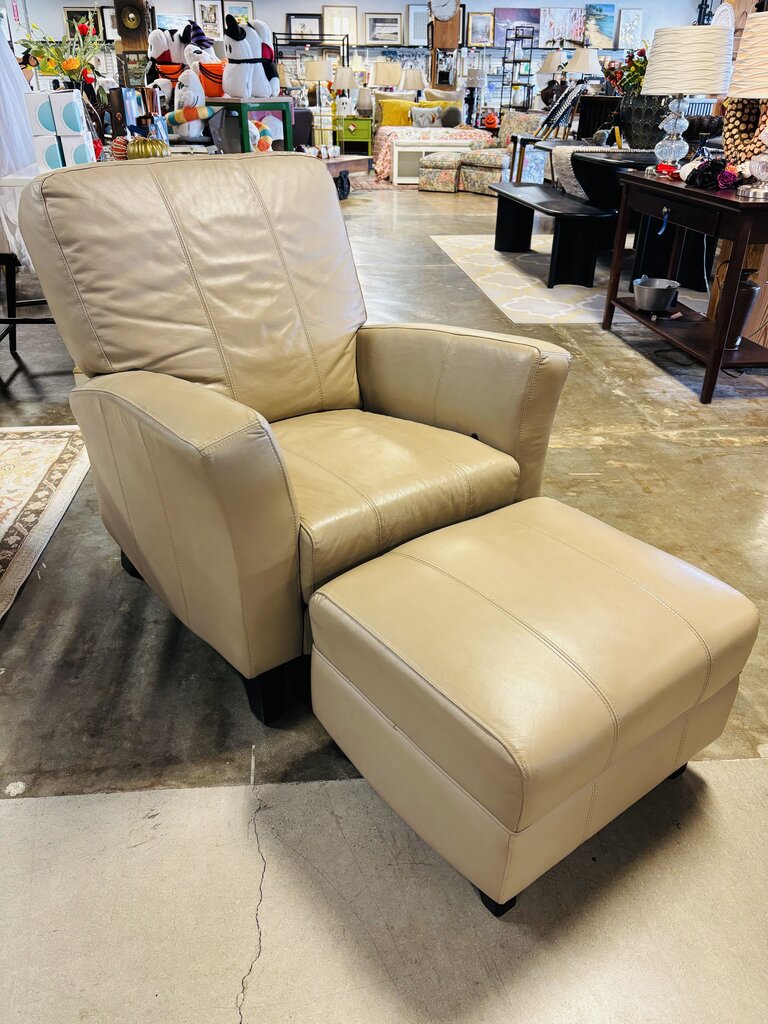 Leather Reclining/Rocker Chair with Ottoman