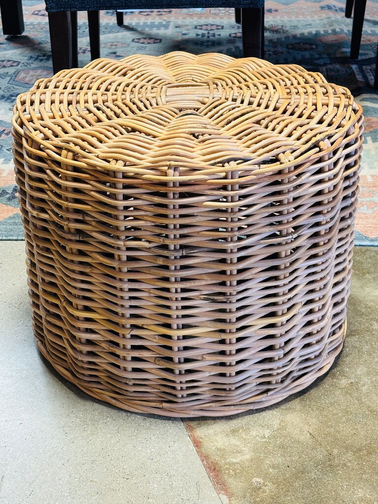 Round Woven Rattan Ottoman 19.5"R 14.5"H