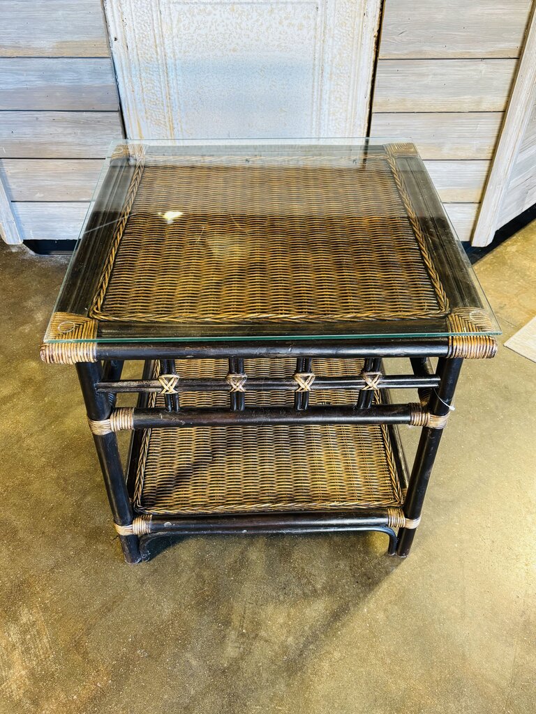 Rattan/Bamboo Glass Top Table