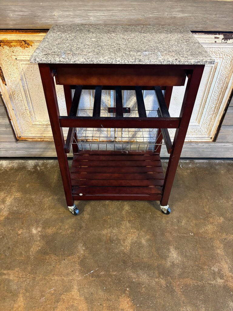 Marble Top Wood Rolling Kitchen Cart