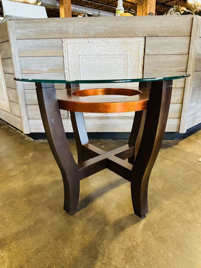 Round Glass Top Side Table 28"R 24"H