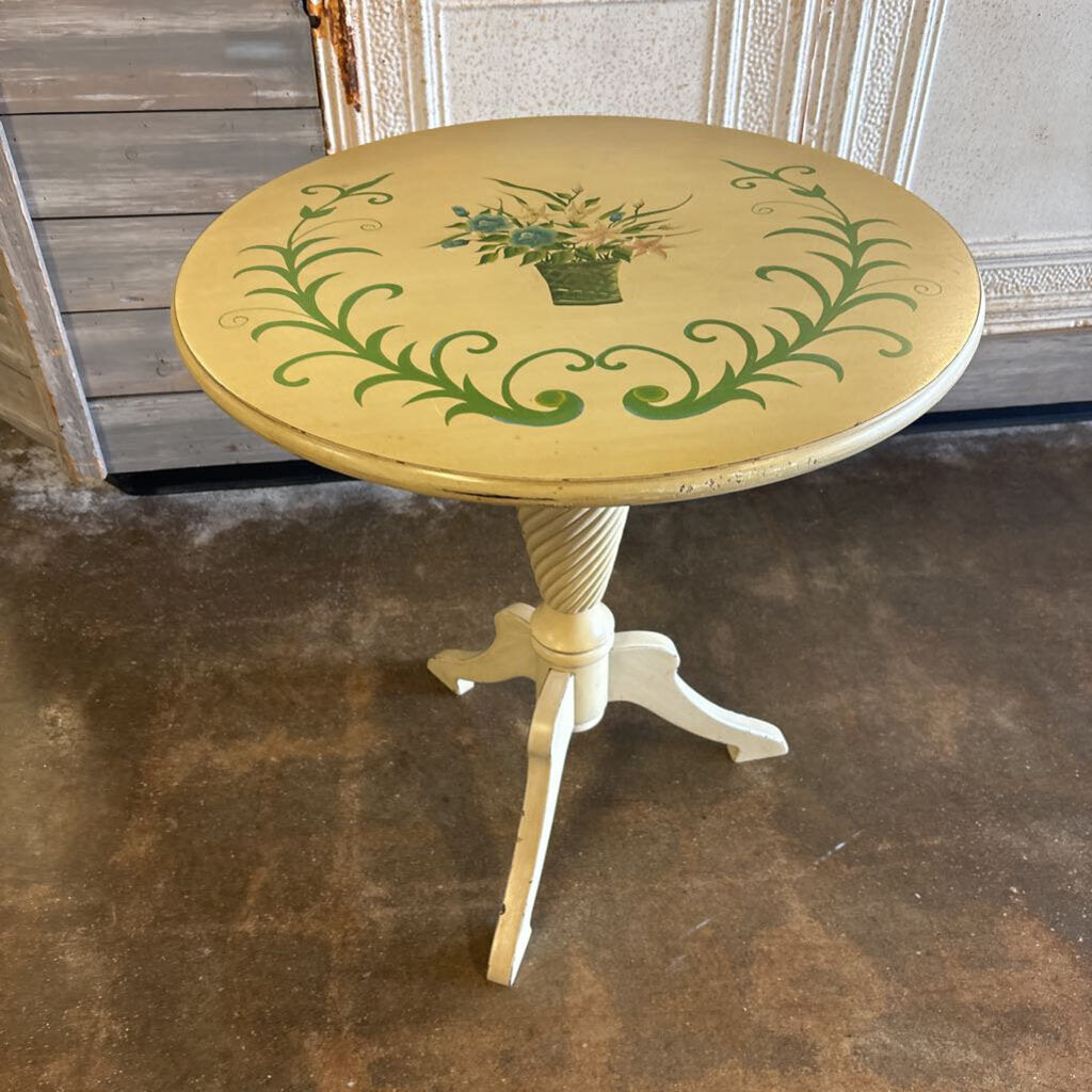 Painted Floral Top Accent Table 24"R 25.5"H