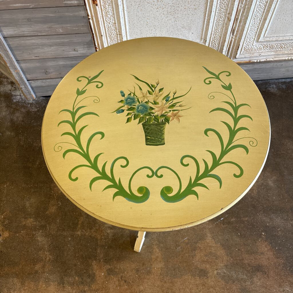 Painted Floral Top Accent Table 24"R 25.5"H
