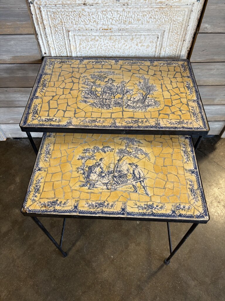 Mosaic Top Metal Nesting Tables Pair