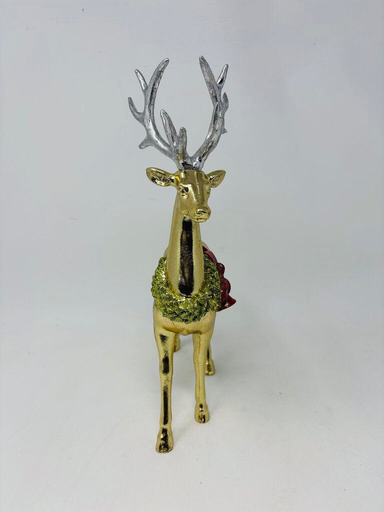 Gold Reindeer With Wreath