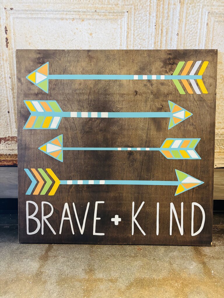 Wood Arrow BRAVE + KIND Sign 24.5 X 24.5