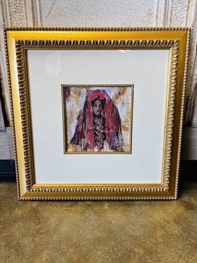 Framed African Woman in Red Wrap 20.75 X 20.75
