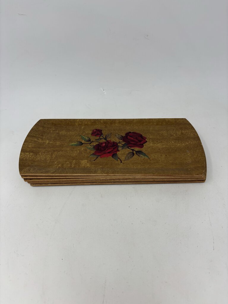 Vintage Haskelite Lithographed Wood Grain Snack Trays 6 PC
