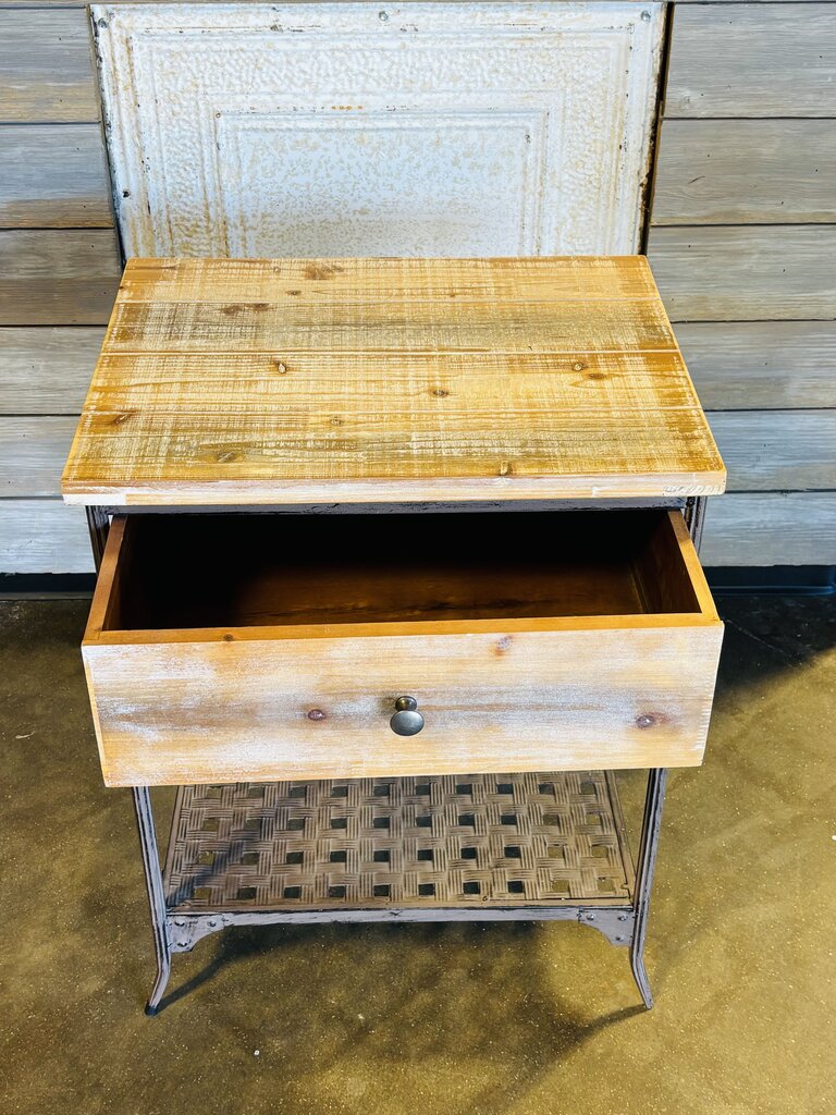 Rustic One Drawer Wood/Metal Accent Stand 20 X 16 X 24