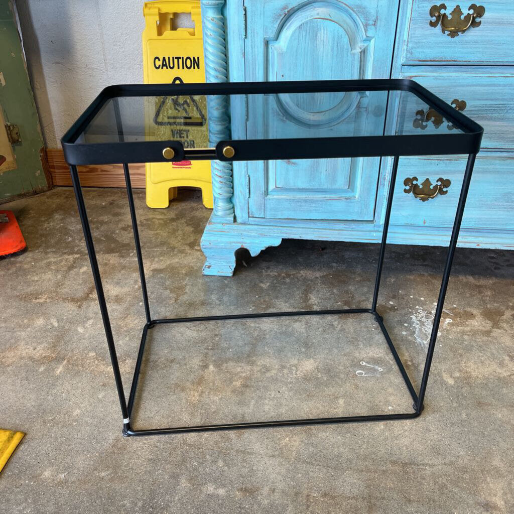 Glass Top/ Metal Base Side Table 23.25x14x22.5