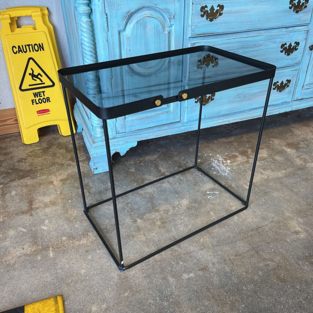 Glass Top/ Metal Base Side Table 23.25x14x22.5