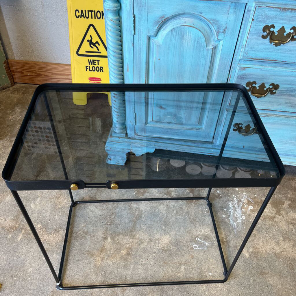 Glass Top/ Metal Base Side Table 23.25x14x22.5