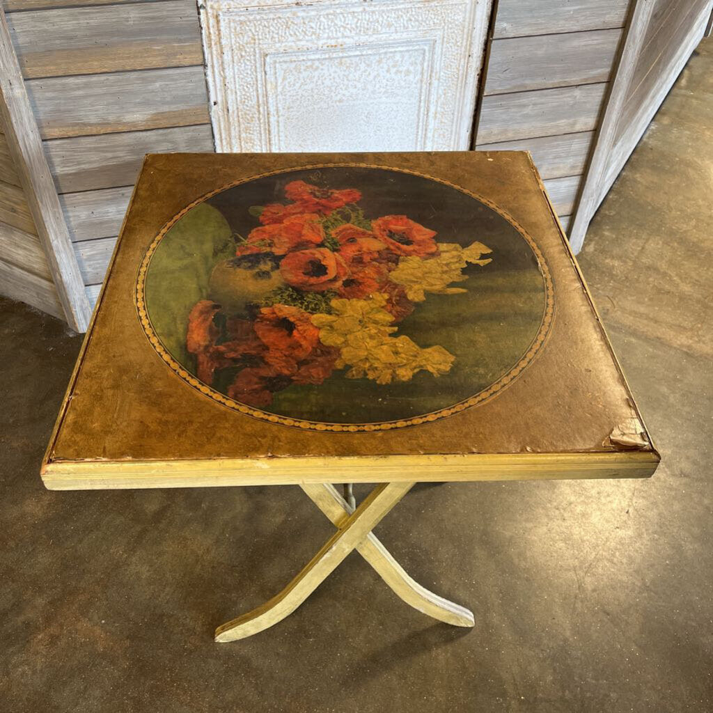 Vintage Folding Floral Bridge Table 26.75 X 26.75 X 26