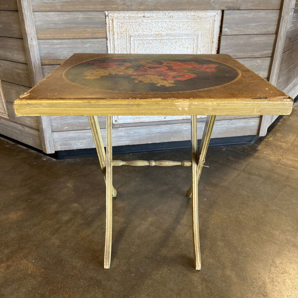 Vintage Folding Floral Bridge Table 26.75 X 26.75 X 26